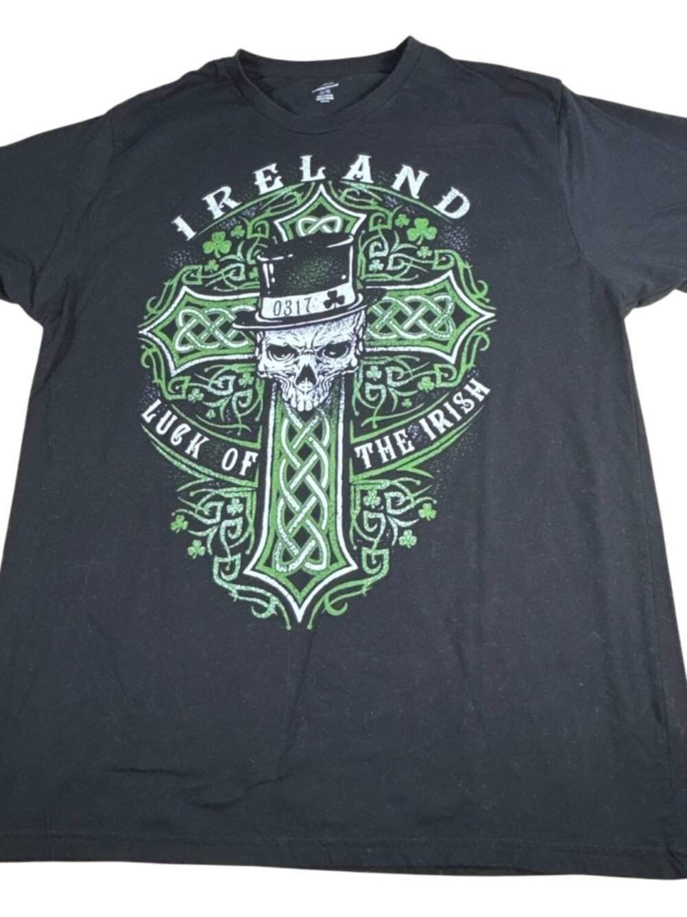 Ireland Luck Of The Irish Skull Graphic T-Shirt XL Black Cotton St. Patricks Day
